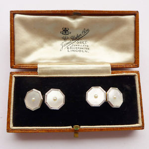 【貨物輸送無料】メンズ付属物― アールデコヴィンテージカフスボタンゴールドプラチナパールart deco vintage cufflinks 18コンピュータ断層撮影法 gold platinum amp; pearl octagonal wedding groom