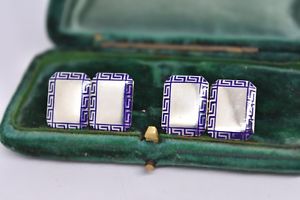 【貨物輸送無料】メンズ付属物― ヴィンテージゴールドメンズカフスボタンアールデコエナメルデザインvintage 9コンピュータ断層撮影法 gold mens cufflinks with an art deco blue enamel design 1034g g136