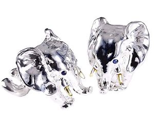 【送料無料】メンズアクセサリ— ゾウカフリンクスシルバーメッキトパーズelephants cufflinks, silver, 14k gold tusk, topaz eyes gdanilamp;co|hokushin