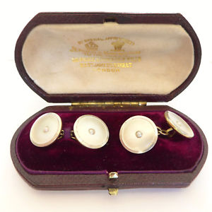 【貨物輸送無料】メンズ付属物― アールデコヴィンテージカフスボタンゴールドプラチナart deco vintage cufflinks 18コンピュータ断層撮影法 gold platinum amp; mother of pearl wedding groom