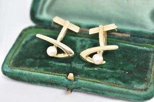 【貨物輸送無料】メンズ付属物― ヴィンテージゴールドアールデコデザイン＃カフリンクスvintage 14コンピュータ断層撮影法 gold cufflinks with an art deco natural pearl design 810g g152