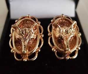 【送料無料】メンズアクセサリ―　エリザベスイエローゴールドカフリンクフォックスヘッドelizabeth ll 9ct yellow gold novelty oval cuff links fashioned as fox heads