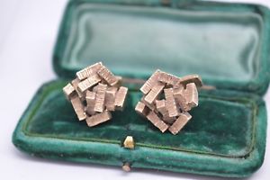【貨物輸送無料】メンズ添え物― ビンテージゴールドキュビズムデザインカフリンクスrare vintage 9コンピュータ断層撮影法 gold handmade cufflinks with a cubism design 1808g b530