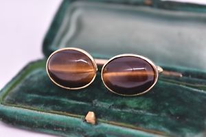 【貨物輸送無料】メンズ付属物― ヴィンテージゴールドアールデコキャッツアイ＃カフリンクスvintage 14コンピュータ断層撮影法 gold cufflinks with an art deco tigers eye design 1052g g30