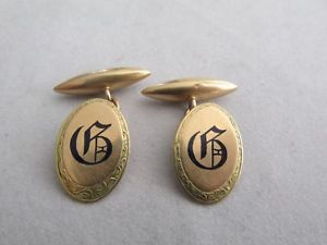 【貨物輸送無料】メンズ付属物― アンティークオーストラリアゴールドフロントカフスボタンエナメルロッドantique australian 15コンピュータ断層撮影法 gold cufflinks blue enamel b on front apex  rodd