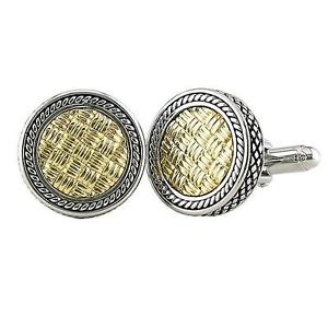 【貨物輸送無料】メンズ付属物― カンデラｋイエローゴールドシルバーラウンドカフリンクスandrea candela 18k yellow gold amp; silver weave pattern round cufflinks acm03go