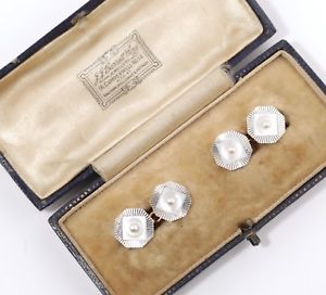【貨物輸送無料】メンズ付属物― アンティークゴールドプラチナパールカフリンクスシードantique 18 コンピュータ断層撮影法 gold amp; platinum cufflinks w mother of pearl amp; seed pearls  1930s