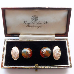 【貨物輸送無料】メンズ付属物― コケメノウカフスボタンローズゴールドスコットランド listingantique scottish moss agate pebble cufflinks 9コンピュータ断層撮影法 rose gold scottish wedding