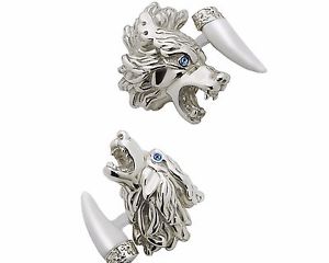 【貨物輸送無料】メンズ付属物― オオカミカフスボタンスターリングシルバートパーズhowling amp; growing wolves cufflinks, sterling silver, topaz by gdanilamp;co