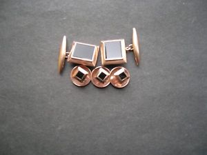 【送料無料】メンズアクセサリ―　ゴールドオニキスカフスボタンセットスタッド14ct gold amp; onyx gents dress set cufflinks amp; studs