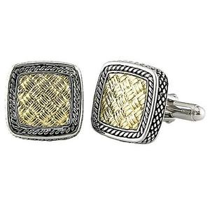 【貨物輸送無料】メンズ付属物― カンデラｋイエローゴールドシルバースクエアカフスボタンandrea candela 18k yellow gold amp; silver weave pattern square cufflinks acm02go