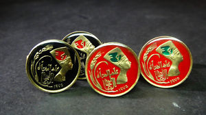 【貨物輸送無料】メンズ添え物― エジプトコインカフスリンク5ミリエーム18mmegypt enamelled coin cufflinks 5 milliemes 18粍