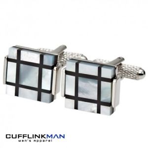 【送料無料】メンズアクセサリ―　パールオニキススクエアカフスボタンmother of pearl and onyx square cufflinks
