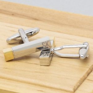 【送料無料】メンズアクセサリ―　シルバーカフスリンクpersonalised silver and gold cuboid cufflinks