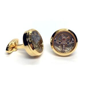 【送料無料】メンズアクセサリ―　ゴールドカラーボックスレトロカフリンクスgold coloured moving cog cufflinks in gift box steampunk retro hipster nc002