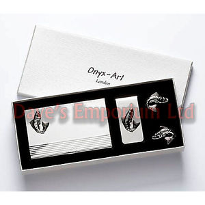 【送料無料】メンズアクセサリ―　マネークリップビジネスカードセットオニキスアートボックスフィッシャーマンfish money clip business card amp; cufflink gift set onyx art boxed fisherman