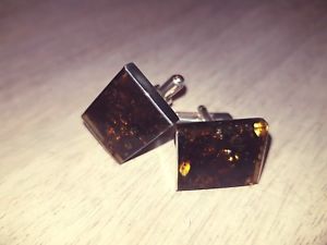 【貨物輸送無料】メンズ添え物― スターリングシルバーオレンジカフスボタンsterling silver cufflinks with amber stone  hand made