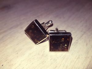 【貨物輸送無料】メンズ添え物― スターリングシルバーオレンジカフスボタンsterling silver cufflinks with amber stone  hand made