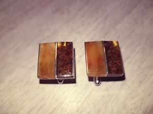【貨物輸送無料】メンズ添え物― スターリングシルバーオレンジカフスボタンsterling silver cufflinks with amber stone  hand made