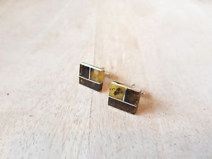 【貨物輸送無料】メンズ付属物― スターリングシルバーオレンジカフスボタンsterling silver cufflinks with amber stone  hand made