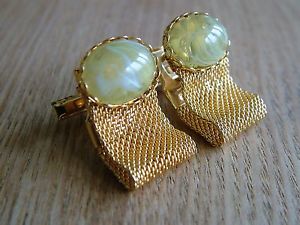 メンズアクセサリ― ビンテージラップアラウンドメッシュカフスボタンvintage wraparound mesh cufflinks signed swirly green stones