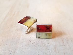 【貨物輸送無料】メンズ添え物― スターリングシルバーオレンジカフスボタンsterling silver cufflinks with amber stone  hand made