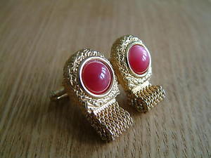 【送料無料】メンズアクセサリ―　デザイナービンテージラップアラウンドメッシュカフスボタンdesigner swank vintage wraparound mesh cufflinks red stones