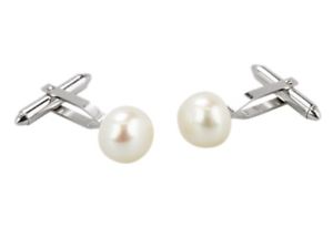 【貨物輸送無料】メンズ添え物― スターリングシルバーホワイトカフリンクスsterling silver cufflinks with white freshwater pearls