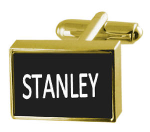 【送料無料】メンズアクセサリ―　ボックスカフリンクススタンレーengraved box goldtone cufflinks name stanley