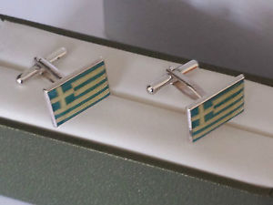【送料無料】メンズアクセサリ― カフスリンクgreeceフラグ,silver cufflinks hallmarked,  the flag of greece, never used complete with box
