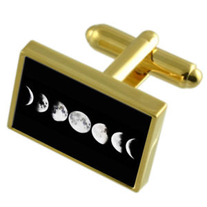 【送料無料】メンズアクセサリ― カフスボタンメッセージボックスmoon crescent goldtone cufflinks engraved message box