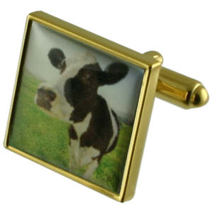【送料無料】メンズアクセサリ― ゴールドスクエアカフリンクスfarming cow gold square cufflinks with engraved personalised case