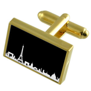 【送料無料】メンズアクセサリ― パリスカイラインカフスボタンメッセージボックスparis skyline goldtone cufflinks engraved message box