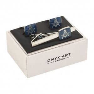 【貨物輸送無料】メンズ佩び物― タイバータイクリップカフスボタンセットblue masonic g tie 赤ちょうちん  tie clip and cufflinks set