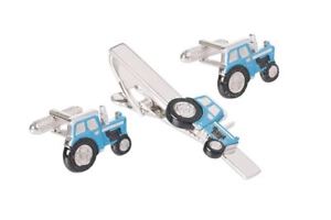 【貨物輸送無料】メンズ佩び物― トターカフスボタンオニキスアートロンドンタイクリップセットblue tractor cufflinks and tie clip set by onyx art london  boxed