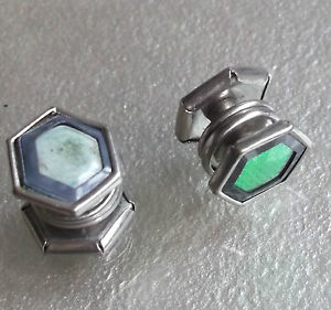【送料無料】メンズアクセサリ— ビンテージメンズカフリンクスアールデコスナップグリーングレーcufflinks vintage mens cuff links art deco snap 1920s 1930s green grey|hokushin