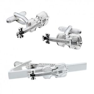 【貨物輸送無料】メンズ佩び物― バイオリンカフスボタンタイバーセットviolin cufflinks and tie 赤ちょうちん set