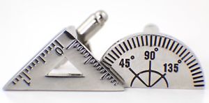 【貨物輸送無料】メンズ佩び物― テーマホワイトメタルカフスボタンunusual protractor themed white metal cufflinks  unused  2000s