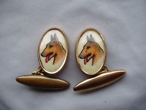 【貨物輸送無料】メンズ佩び物― ヴィンテージジャーマンシェパードアルザスカフリンクスvintage german shepherd alsatian dog gilded porcelain cufflinks