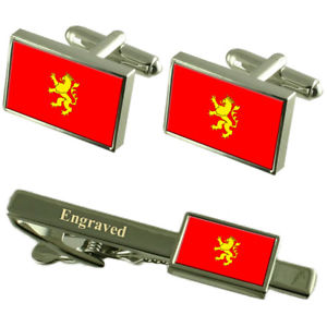 【送料無料】メンズアクセサリ―　サラゴサスペインフラグカフスリンクネクタイピンセットsaragossa city spain flag cufflinks engraved tie clip set