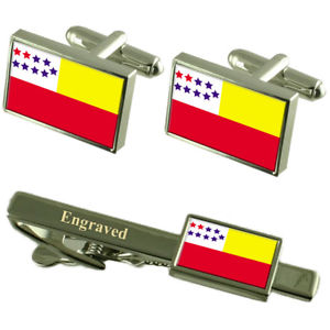 【送料無料】メンズアクセサリ―　チョーネエクアドルフラグカフスリンクネクタイピンセットchone city ecuador flag cufflinks engraved tie clip set