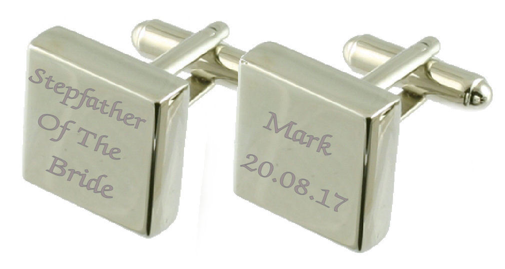 【送料無料】メンズアクセサリ―　スターリングシルバースクエアカフスボタンstepfather of bride engraved sterling silver square cufflinks