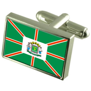 【送料無料】メンズアクセサリ&mdash;　ゴイアニアブラジルスターリングシルバーフラグカフスボタンボックスgoiania city brazil sterling silver flag cufflinks engraved box｜hokushin