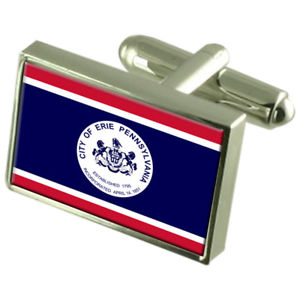 【送料無料】メンズアクセサリ―　エリーアメリカスターリングシルバーフラグカフスボタンボックスerie city usa sterling silver flag cufflinks engraved box