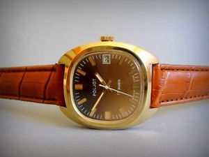 【送料無料】腕時計　ウォッチ　ビンテージメンズロシアカレンダークロックvintage mens big chapado en oro reloj ruso poljot 17 joyas con calendario