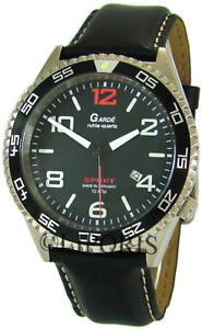 【送料無料】腕時計　ウォッチ　ラスチールブラックレザーベルトリアスクリーンクロックgarde ruhla reloj de hombre acero correa cuero negra fecha luneta 10 atm 43mm