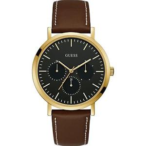 【送料無料】腕時計　ウォッチ　メッシュブラウンレザークォーツスチールケースｇスレートpizarra guess para hombres 44mm marrn malla de cuero estuche de acero cuarzo reloj w1044g1