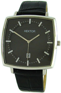 【送料無料】腕時計　ウォッチ　クォーツスチールブラックレザーベルトhektor monitor cuarzo reloj para hombre xl kissenform correa cuero negra acero