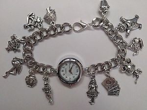 【送料無料】腕時計 ウォッチ ワンダーランドシルバーブレスレットハンドメイドアリスhandmade alicia en el pas de las maravillas plata pulsera con dijes reloj con 12 encantos 20cm|hokushin