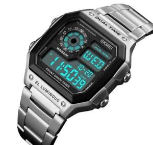 【送料無料】腕時計　ウォッチ　メンズクォーツスポーツデジタルデジタルステンレススチールシルバーマンreloj de pulsera para hombre digital cuarzo deporte acero inoxidable digital led de homb｜hokushin